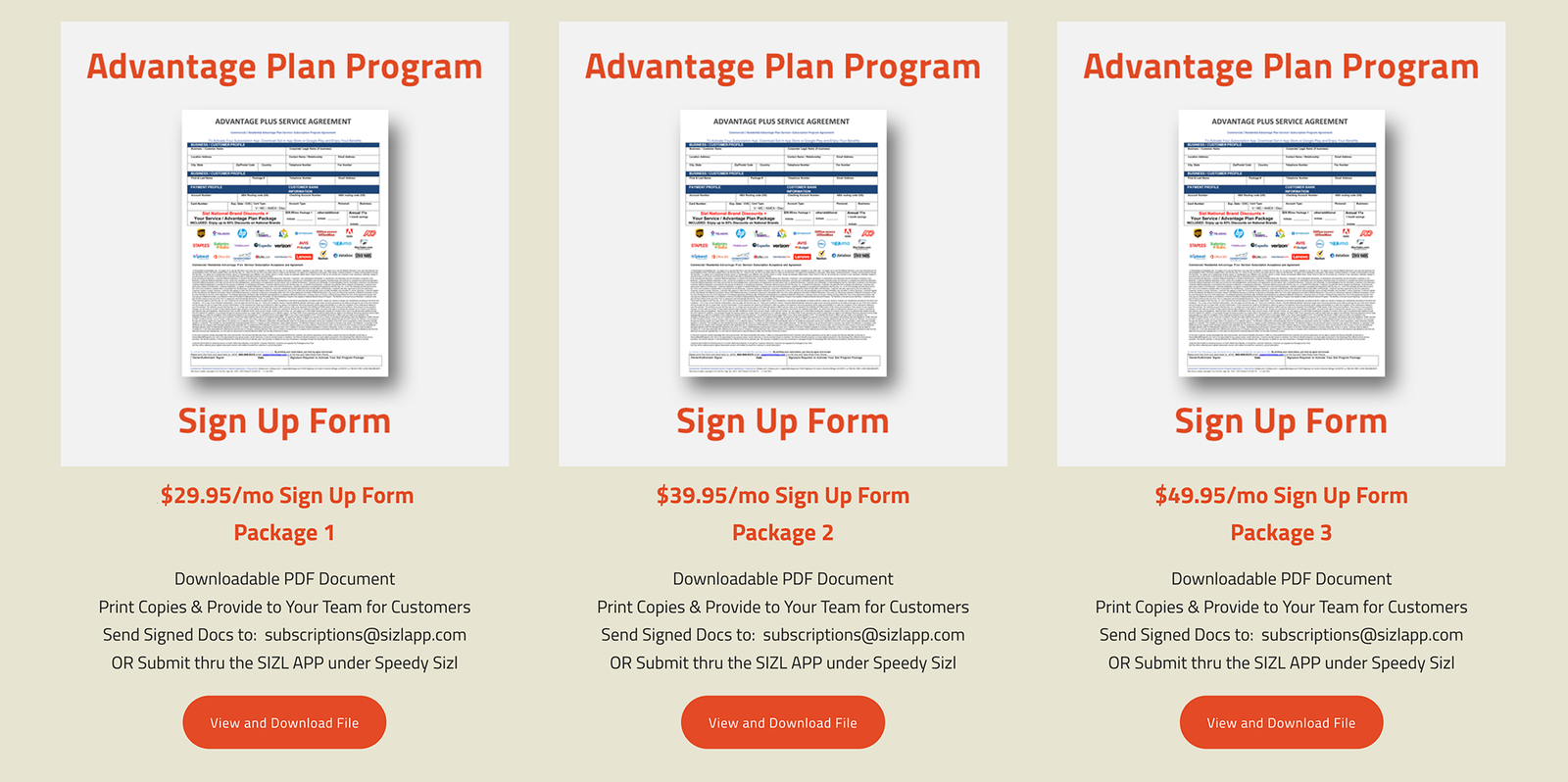 Advantage Plan Program Sign Up Form Packages