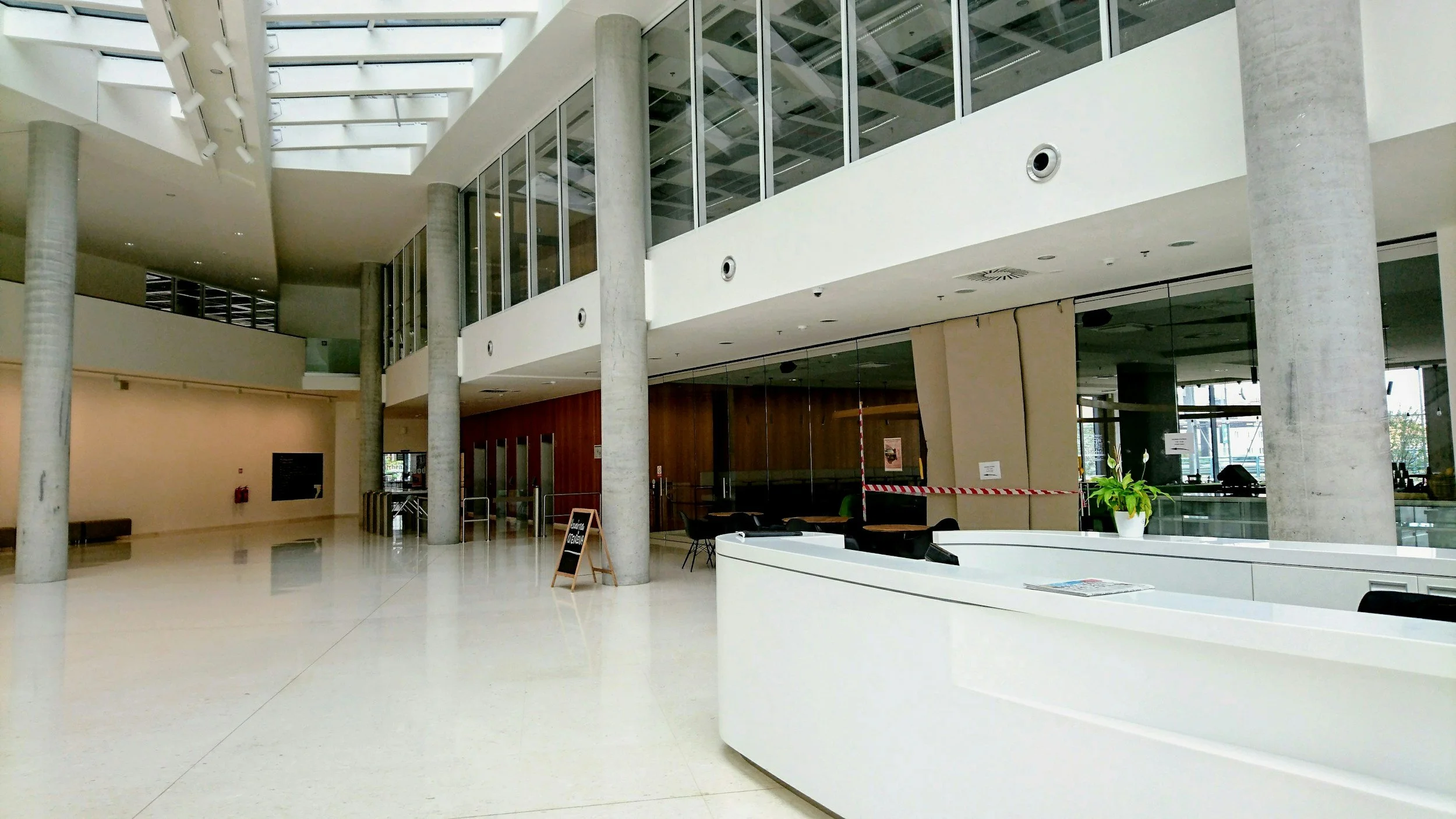 Modern school entrance reception lobby